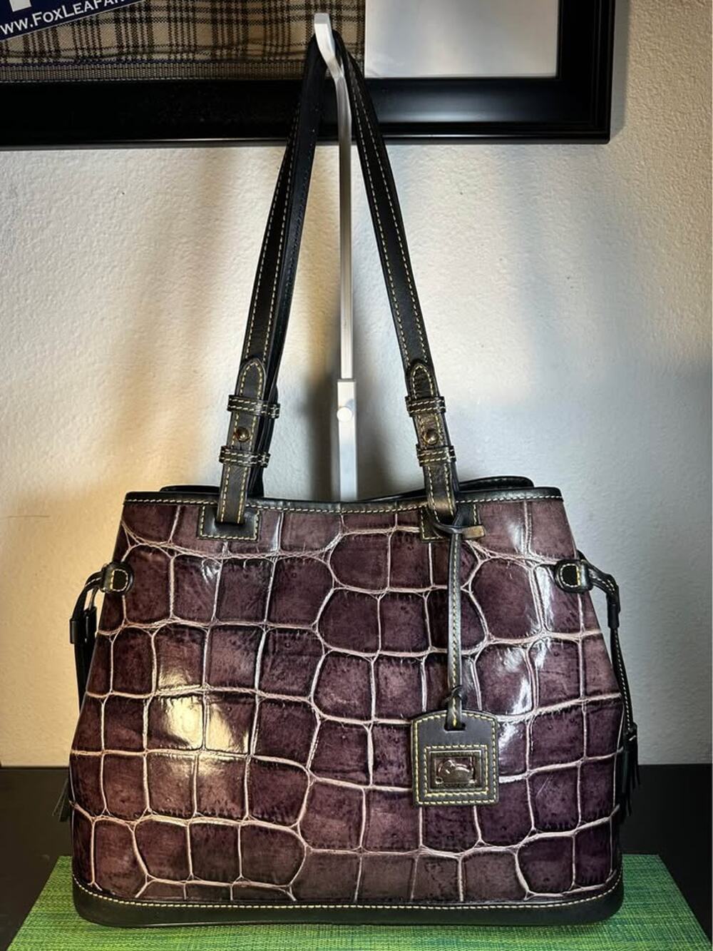 Dooney & Bourke Aubergine/Eggplant/Purple Croc-Embossed Leather Tote Bag